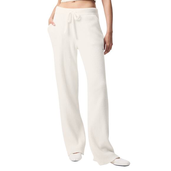 Alo Yoga 'Snuggle' Ivory Nylon Up Sweater High-Waist Wide Leg Pant Size S - Picture 1 of 6